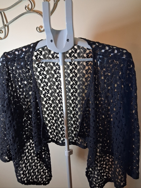 Michele Sweaters - Michele Black Crochet Lace Cardigan